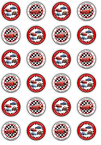 Lot de 24 décorations en papier comestible pour cupcakes et gâteaux Motif Cars Disney