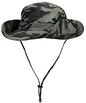 Damen Herren Outdoor Sonnenschutz Bucket Hut Fischerhut Baumwolle Two Way to Wear für Kopfumfang 55-62 cm Olive Camouflage