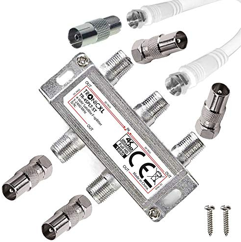 TronicXL 4fach IEC Verteiler Antennenverteiler TV Kabel Adapter Sat BK Splitter Kabelfernsehen 4-fach hd tauglich zb für Unitymedia Vodafone Netcologne Netaachen Netkassel Primacom Ewe Unicable DVBC