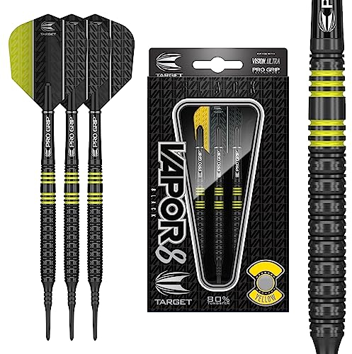Target Darts Vapor 8 Black 80% Tungsten Soft Tip Darts Set, Gelb 19G | Pixel Tip Darts, Professionelles Dart Zubehör, Elektronisches Soft Tip Dart Set