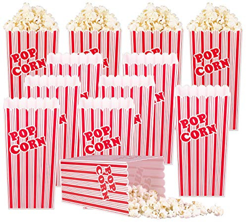 infactory Popcornbecher: 12er-Set Wiederverwendbare Popcorn-Boxen, 2 Liter, rot-weiß gestreift (Popcornboxen, Popcorn Becher Plastik, Box)