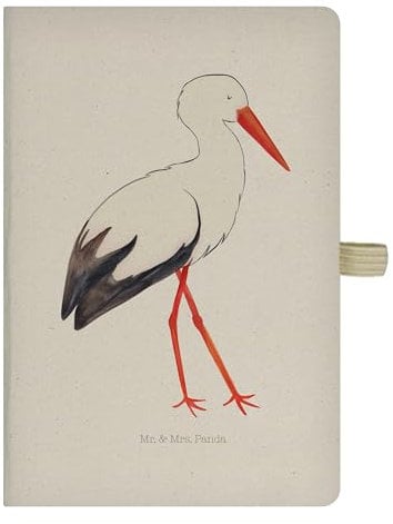 Mr. & Mrs. Panda DIN A5 Baumwoll Notizbuch Storch - Geschenk, Tiere, Eintragebuch, Notizen, Skizzenbuch, Mutter werden, Gute Laune, Schreibheft,