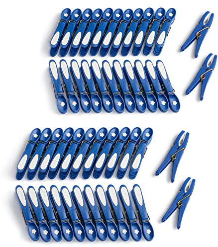 culiclean Pince a Linge Fleur – Pinces à Linge – Epingle a Linge – Fabriqué en France – 80mm x 15mm – Classic Blue-Blanc – Lot de 48 Pièces