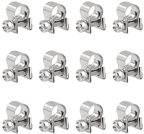Glarks 12Pack 7-9mm Stainless Steel Mini Fuel Injection Hose Clamps Adjustable Pipe Hose Clip Tube Clamps Set (9/32''-11/32'' Dia)