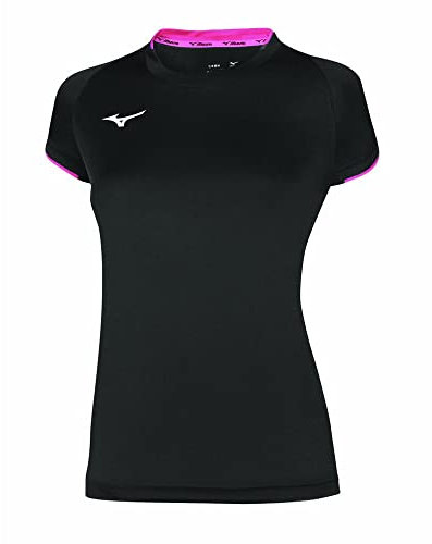 Mizuno Core Short Sleeve Tee W T-Shirt pour Femme M Noir/Rose Fluo