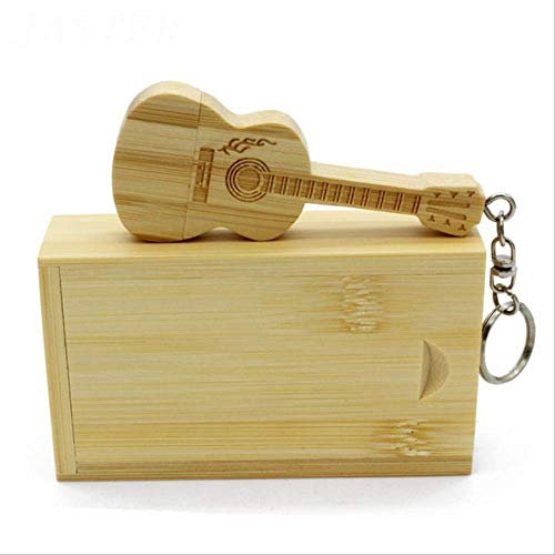 PXNH Guitare en Bois Stylo Lecteur Guitares USB Flash Drive Memory Stick Pen Drive métal Porte-clés Cadeau 64 GB Bambou USB boîte