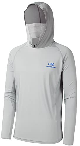 Bassdash - Maglia a Maniche Lunghe da Uomo con Protezione UPF 50+ e Maschera facciale incorporata, Scaldacollo e Cappuccio, Ideale per la Pesca
