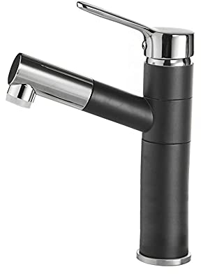 Wasserhahn Bad Ausziehbar mit 2 Strahlarten Brause Einhebelmischer Waschbecken Armatur Bad waschtischarmatur mit Herausziehbarer Brause-Schwarz + chrom._im