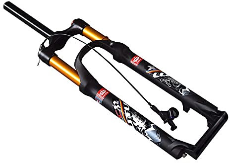 aiNPCde Mountainbike Gabeln 26 27,5 29 Zoll Luft, Pneumatisch Vorder Gabel Federweg 120 mm Fahrradgabel Suspension QR 9mm Scheibenbremse MTB Gabel Fede Zubehör (Schwarz)