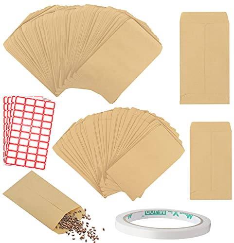 LAMEK 140 Pcs Mini Papiertüten Klein Samentüten Kraftpapier Tüten Kraft Papierbeutel Braun Papier Flachbeutel Samenpaketen Schmucktüten für Hochzeit Samen Schmuck Süßigkeiten, 6 8cm