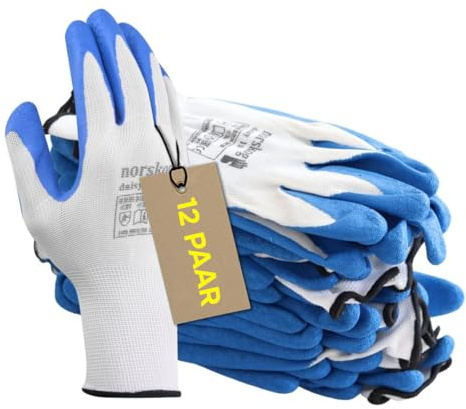norskog DAISY - 12 Paar - Arbeitshandschuhe Gartenhandschuhe Latexhandschuhe für Herren für Damen Latex Beschichtet Garten-, Builders, Mechaniker: EN 420, EN 389 Gr. 7