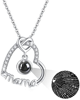 REDSUN Mom Necklace 925 Sterling Silver Projection Necklace Mama Necklace Heart Necklaces Zirconia Love Pendant Jewellery for Women Wife Mom Gift