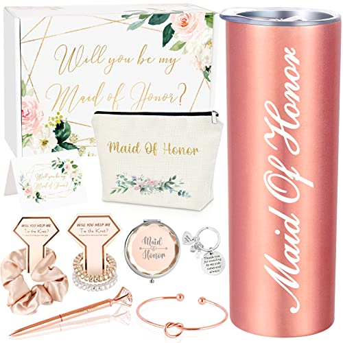 Homabachyco Trauzeugin Geschenke – Will You Be My Maid of Honor Geschenkbox – Trauzeugin Antragsbox für Brautparty, Hochzeit oder Junggesellinnenabschied, 590 ml Weinglas Geschenk-Set