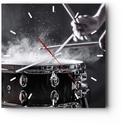 ARTTOR Moderne Wanduhr 40x40cm Quadrat Glasuhr Musik - 4313 | Trommel Staub Glas Analog Wanduhr Lautlos Wanddekoration Wohnzimmer Büro Küche Wanddeko Küchenuhr Geräuschlos ARTTOR