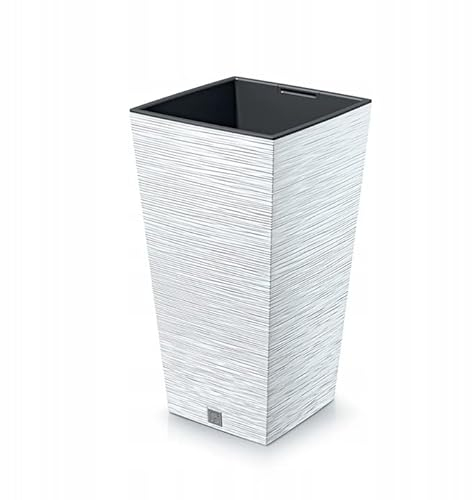 Macetero color blanco, con depósito, colección FURU, de 39,5 x 39,5 x 75,5 cm, capacidad de 37 L.