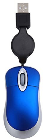 LiLiTok Mini ratón óptico retráctil portátil mini USB con cable, ratón ergonómico de oficina en casa para ordenador, PC, portátil (azul)