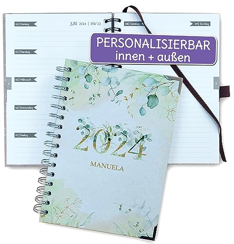 FEENSTAUB Taschenkalender 2026, mit Namen & Wunschtext personalisierter Planer, Organizer, Kalender A5, Terminplaner A5, Taschenkalender selbst gestalten Terminbuch 2026, Greenery