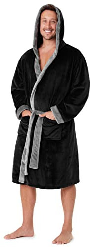 CityComfort Vestaglia Uomo Invernale, Vestaglia da Notte in Pile Morbida e Calda (Nero/Grigio, L)
