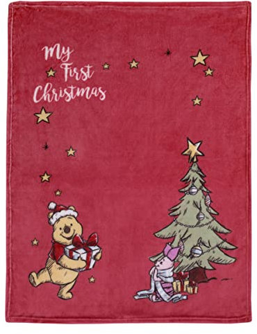 Disney Winnie The Pooh and Piglet - Manta de bebé súper Suave con diseño de árbol de Navidad, Color Rojo y Verde