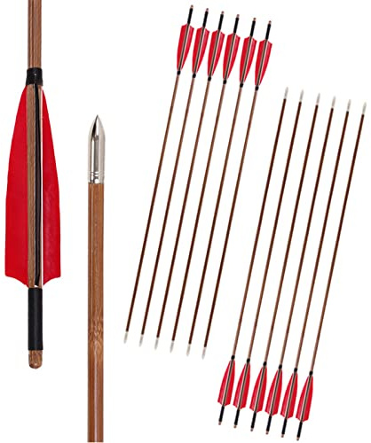 Lamehfyo Handgefertigte 34 Zoll Bambuspfeile Traditioneller Übungspfeil Bogenschießen Bambuspfeilschaft mit Türkei Federn für Recurve Bogen Langbogen (6pcs)