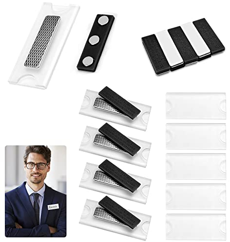 SIYINGSAERY 10 Stück Namensschilder Magnetisch Selbstklebend Namensschild Schilder Magnet Namensschilder Magnetische Ausweishalter mit 3 Neodym-Magneten für Ausweishüllen Beschriften (Schwarz)