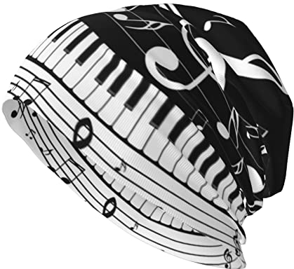 ASEELO Klaviertasten mit Musiknoten Strickmütze Casual Beanie Mützen Teen Street Trend Mütze Kopfbedeckung, Schwarz, Einheitsgröße
