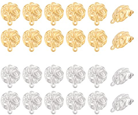 UNICRAFTALE 32 Stück Edelstahl Stud Ohrringe, Goldstrukturierte Ovale, Metallohrmuttern, Pin 0,9mm für Schmuck