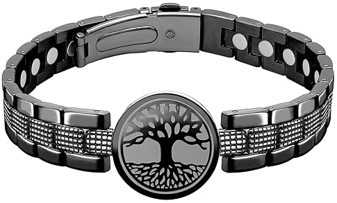 JEROOT bracciale magnetico da donna in titanio acciaio albero della vita albero del mondo bracciale magnetico da uomo con ultra resistenza di 6000 magneti gauss, regolabile (nero)
