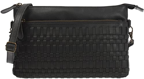 LECONI Umhängetasche und Clutch in einem – Ledertasche für Frauen Damentasche aus echtem Büffel-Leder für Festival Freizeit Events Damen geflochtenes Leder 27x17x4cm schwarz LE3081-buf