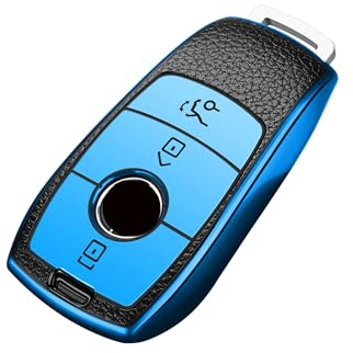 ontto Schlüsselhülle Autoschlüssel Hülle Passt für Mercedes Benz A C E S G Klasse GLC CLE CLA GLB GLS W177 W205 W213 W222 X167 AMG TPU Silikon Schlüsseletui Schutzhülle Schlüsselanhänger-Leder Blau