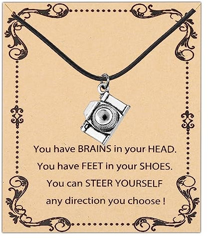 FEELMEM Collana in pelle con ciondolo a forma di macchina fotografica, idea regalo per gli amanti delle foto, idea regalo per fotografi, middle, Metallo