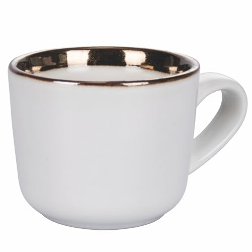 Villa d’Este Home Tivoli Lot de 4 tasses à café 100 ml en grès, bord effet métallisé, ivoire, Bilbao