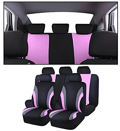 Adunsiaoto 9 Stück Universal Komplettes Set Sitzschoner Auto, Autositzbezüge, Autositzbezüge Vorder und Rücksitzbezüge, mit den Meisten Autos, Limousinen(Rosa)