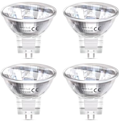 TobeBright MR11 GU4 Bombillas Halógenas 12V 35W, GU4 Bombilla Foco Regulable Blanco Cálido 2800K 35MM MR11 Lámpara reflectora con Cubierta de vidrio para Iluminación de Riel Empotrado (4 Piezas)