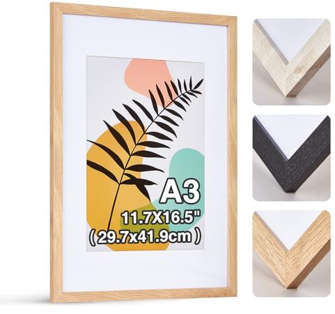 HOUSE DAY A3 Picture Frames, Certificate Frame with Clear Perspex Sheet,Photo Frames for Wall Mount, A3 Wooden Frame for Wedding Photo or Family Photos 29.7x42cm Natural 1pcs