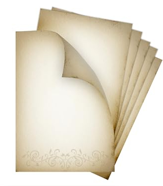 Briefpapier-Set 250 Druckerpapier DIN A4 Motiv Altes Papier vintage retro Mittelalter antiker Ornament beidseitig beschreibbar und bedruckbar für Geburtstag Jubiläum Hochzeit Menükarte Dank