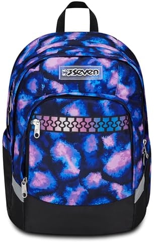 Seven Zaino Scuola Advanced Plus, Viola, Purple Spot, Doppio-Scomparto Con Cinghia, Tasca Frontale Organizer, Tasca Laterale in Rete Porta Borraccia, Zaino Scuole Medie e Superiori, Bambina, Ragazza
