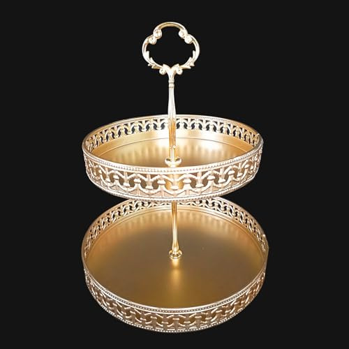 Lvpradior 2-Tier Fruit Basket, Obst Etagere Gold Metall, Detachable Fruit Holder for Fruit, Obstkorb Rack Obstschale für Obst, Gemüse, Brot und Snacks (Blätter)