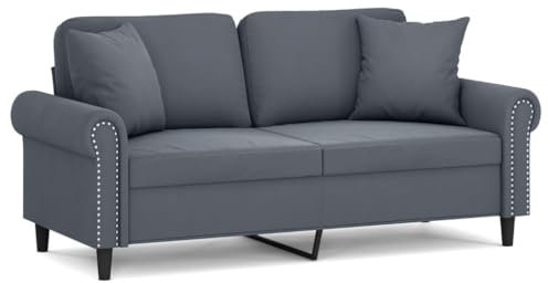 Willood 2-Sitzer-Sofa mit Zierkissen Liegesofa für Wohnzimmer, Polstersofa Sessel Relaxsofa Loungesofa Relaxcouch Dunkelgrau 140 cm Samt