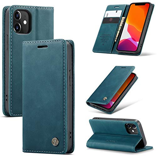 Cracedily for iPhone 12 Mini Case 5.4, Flip Wallet Leather Case with Card Holder Magnetic Closure Shockproof Kickstand Protective Phone Cases Cover for iPhone 12 Mini,Blue-Green