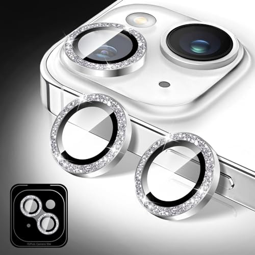 Zeponny Proteggi Obiettivo Fotocamera Compatibile con iPhone 11, Protezione per Obiettivo Della Fotocamera in Vetro Temperato 9H Glitterato, Anelli Metallici Individuali (Argento)