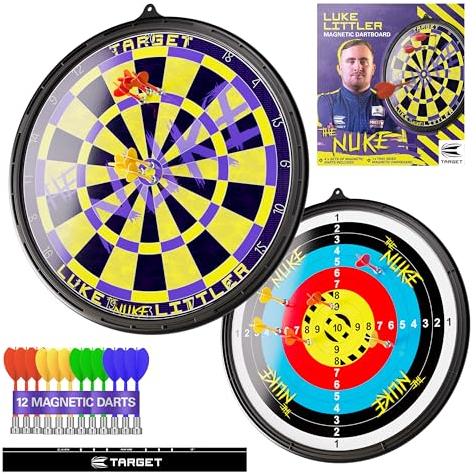 Target Darts Luke Littler Magnetic Dartboard Set for Kids | Spieler-Edition The Nuke“ Doppelseitiges magnetisches Dartspiel mit 12 magnetischen Darts für Kinder | Für drinnen und draußen