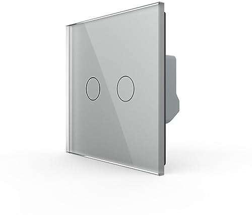 LIVOLO 2-facher dimmbarer Touch Lichtschalter Glasschalter Touchlichtschalter Dimmer Dimmerschalter Glas Wandschalter Glasblende Seriendimmer Grau VL-FC2D2-2G-C2-15