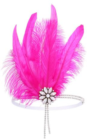 IYOU 1920er Jahre Feder Flapper Kopfstück Rosy Pink Kristall Gatsby Stirnband Abschlussball Hochzeit Haarschmuck für Frauen
