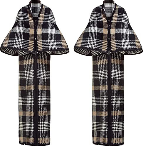 Erwin Müller Wohnmantel, Wohndecke karo Jacquard 2er-Pack schwarz/beige Größe 150x200 cm - ultraweich, temperaturausgleichend und strapazierfähig - Druckknöpfe und Reißverschluss