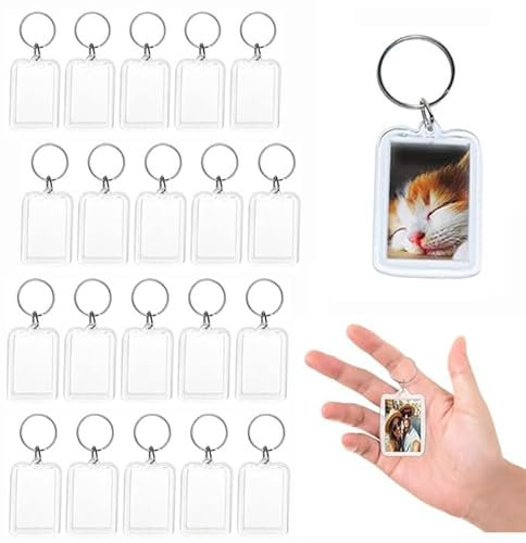 FonVan 20 Pcs Porte-Clés Photo, 4.8 x 3.5 cm, Porte-clés photo vierge, pour Famille, Des couples, DIY Souvenir, Acrylique, Transparent, Double Face cadre photo, Porte-Clés avec Cadre Photo pour Clés