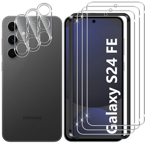 Lutree pour Samsung Galaxy S24 FE 5G Verre Trempé, 3+3 Pièces Protection écran + Caméra Arrière Protecteur Film, 9H Dureté HD Anti-Rayures sans Bulles Vitre Trempé Protecteurs d'écran