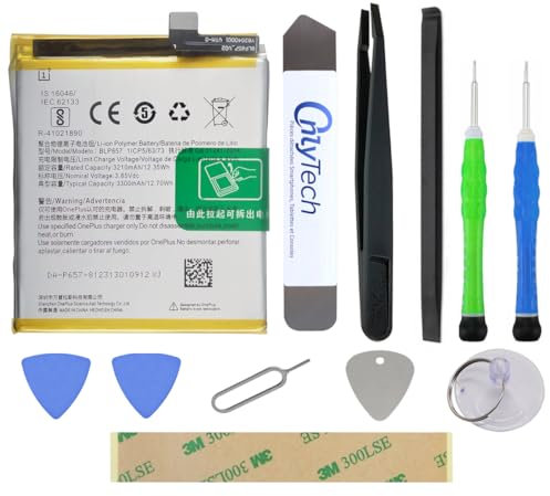 OnlyTech - Reparaturset Premium Ersatzakku Batterie BLP657 für OnePlus 6-3300mAh Akku – Originalqualität mit 10 Werkzeugen und Klebstoff