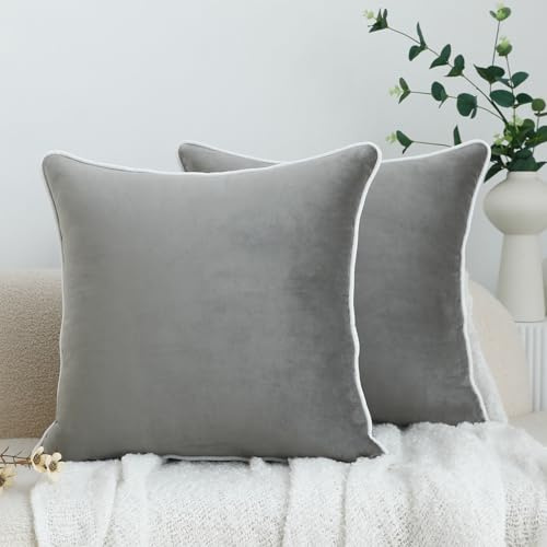 LIGICKY 2er Set Luxus Dekorative Kissenbezug Samt Weich Zierkissenbezüge Einfacher Quadratische Kissenbezüge Deko Kissen Sofakissen für Wohnzimmer Couch Weihnachten Dekor, Grau 50 x 50 cm