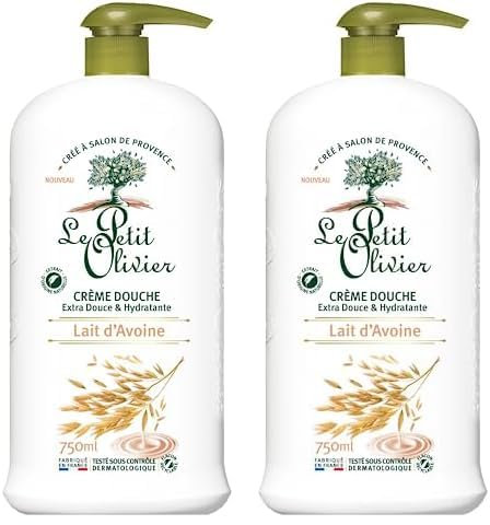 LE PETIT OLIVIER - Crème Douche Extra Douce & Hydratante - Lait D'Avoine - Pour Toute La Famille - PH Neutre Pour La Peau - Sans Savon, Sans Colorant - Fabriqué En France - 750 ml (Lot de 2)